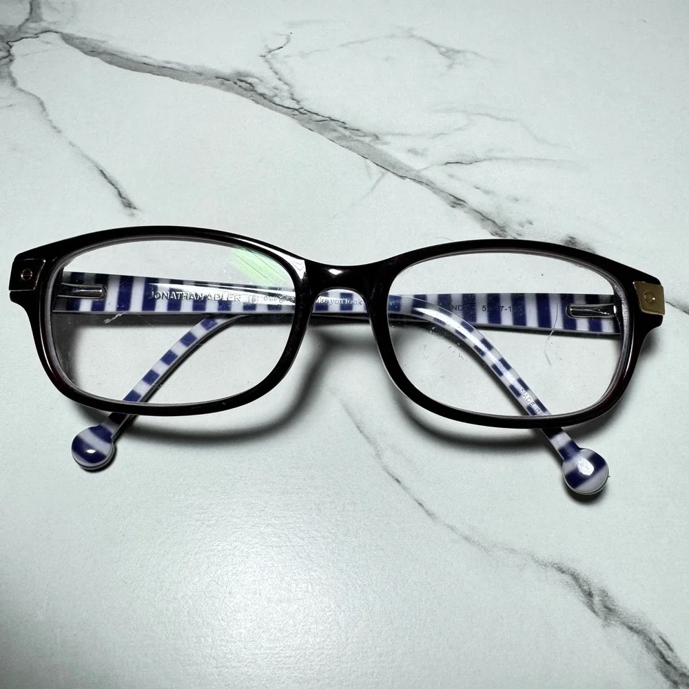 Jonathan Adler Burgundy Rectangular Eyeglass Frames Blue White Stripe 53-17-135